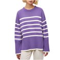thumbnail image 1 of Yuyuzo Chandails pour Femmes Rayures Manches Longues Col Rond Pull Basique Tricoté Automne Blouse, 1 of 2