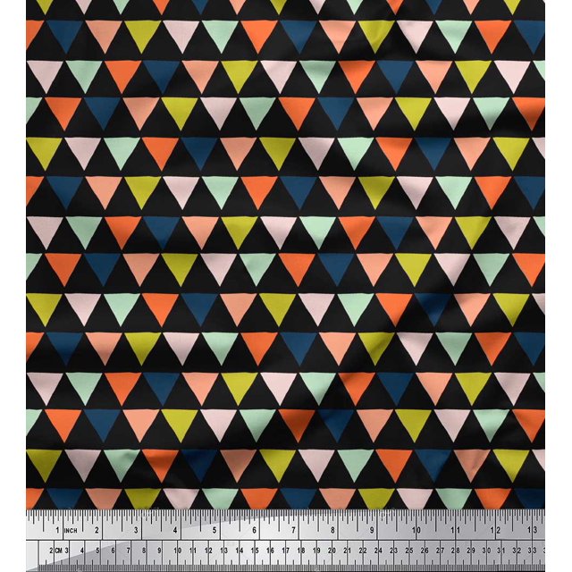 Soimoi Black Velvet Fabric Triangle Geometric Printed Craft Fabric by the Yard 58 Inch Wide