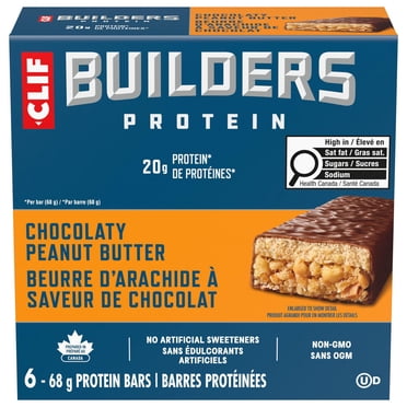 CLIF BUILDERS Protein Bars, Chocolate Peanut Butter Flavour, 20g of Protein, Prepared in Canada, Gluten Free, No Artificial Sweeteners, 6x50g