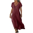 thumbnail image 3 of WRKEKC Robes d'Été Décontractées pour Femmes, Robes d'Été Grande Taille, Robe Jupe à Manches Courtes en Lin Uni à Col en V pour Femmes, 3 of 7