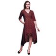 thumbnail image 1 of Bimba Robe Mi-Longue Classique en Coton Rouge Damassé à Blocs Imprimés à Manches Courtes avec Poches, Coupe Droite Asymétrique - Très Petit, 1 of 1