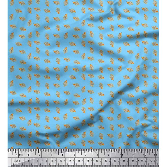 Soimoi Rayon Crepe Fabric French Horn Musical Instrument Print Fabric by The Yard 46 Inch Wide