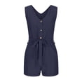 thumbnail image 4 of biudgviw Women's Plus Size Rompers Summer Casual V Neck Button down Belted Sleeveless Jumpsuits Loose Short Overalls with Pockets, 4 of 6