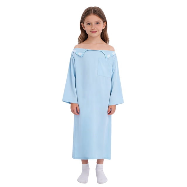 Moggemol Robe Post-Opératoire pour Enfant, Vêtements Adaptatifs, Robe d'Hôpital Douce et Confortable pour Patient, Bleu Pâle 14