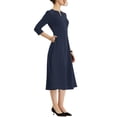 thumbnail image 4 of INSPIRE CHIC Robe de Travail pour Femme Ligne A Manches 3/4 Robe Midi Élégante S Bleu Marine, 4 of 6