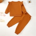 thumbnail image 4 of Akiihool Toddler Girl Waffle Set Baby Girls Clothes Newborn Infant Baby Girls Outfit Long Sleeve Ruffle Romper Floral Pants Headband (Yellow,0-6 Months), 4 of 4