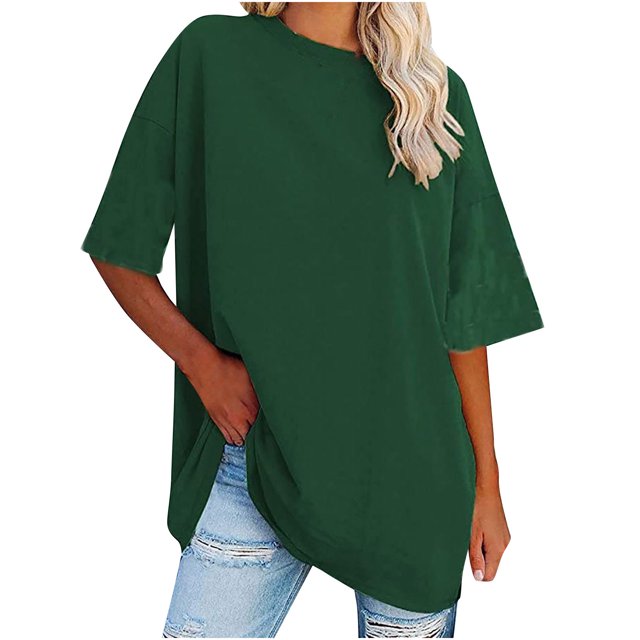 XZNGL Womens Short Sleeve Tops Womens New Solid Loose Half Sleeve Round Neck Cotton Waist Short Sleeve Round Neck Tops Women Short Sleeve Tops Half Sleeve Tops for Women