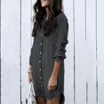thumbnail image 4 of Office Lady Turn Down Collar Buttons Long Sleeve Fringe Denim Shirt Mini Dress, 4 of 8
