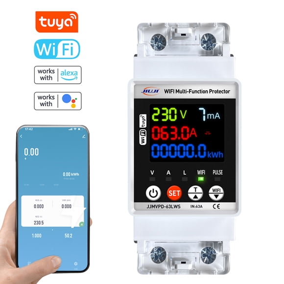 yeacher WiFi-Enabled DIN Rail Smart Circuit Breaker with Auto Reclosing, Voltage/Current/Power Monitoring, Leakage Protection, and Mobile App Control for Home and Industrial Use