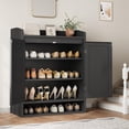 thumbnail image 2 of Kojooin 5-Tier Rattan Shoe Storage Cabinet with 2 Doors & Adjustable Shelves, Boho Wooden Shoe Organizer for Entryway, Bedroom, Closet, 2 of 8