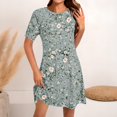 thumbnail image 1 of Ovzne Robes d'Été pour Femmes 2025 Robe Femme Mode pour Femmes Robe à Col Rond à Manches Courtes Imprimée Robe Chandail Robe Grande Taille à Manches Courtes Liquidation, 1 of 5