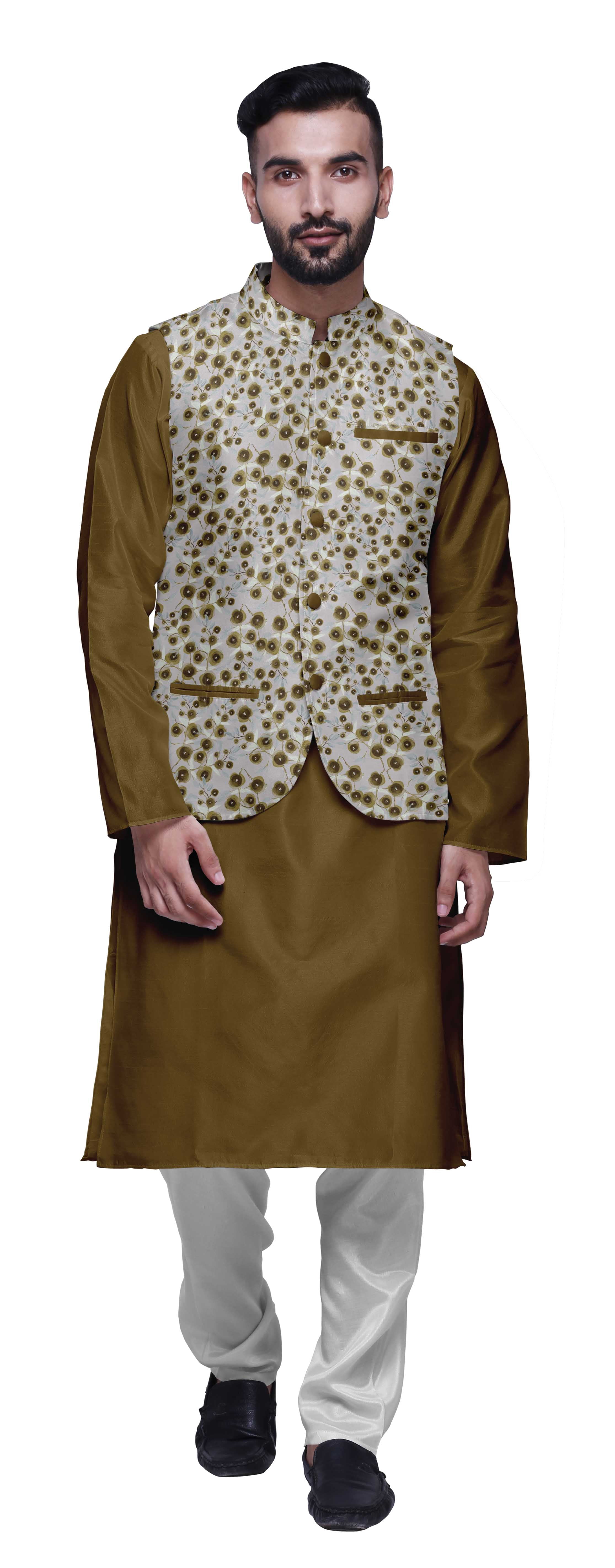 Atasi Kurta Churidar Uni Pyjama et Ensemble de Veste Nehru Imprimée pour Tenue de Fête pour Hommes