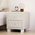 thumbnail image 3 of Euroco Velvet Nightstand with 2 Drawers and Crystal Handle, Storage Bedside Table with Button-Tufted, Beige, 3 of 9