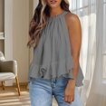 thumbnail image 4 of Weiqiqre Women's Clothing Adjustable Tie Neckline Ruffle Hem Sleeveless Flowy Halter Tops, 4 of 7