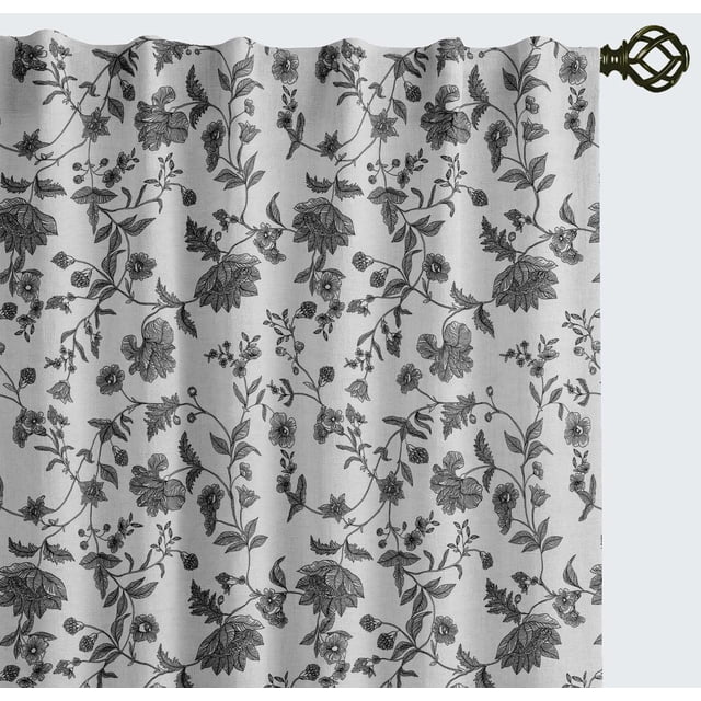 Vargottam 84 Inch Rod Pocket/Back Tab Cotton Curtains for Windows and Doors - Light Filtering Cotton - Light Filtering Drapes For Doors - Set of 2 Panels, 52"x84" - Floral Vine Print (Gray)