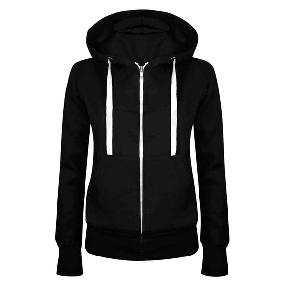 Aocisk Women Long Sleeve Patchwork Solid Color Hooded Zipper Casual Sport Coat Jacket Style Pullover Black XL