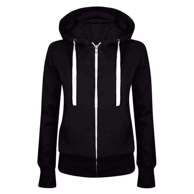 Women Long Sleeve Patchwork Solid Color Hooded Zipper Casual Sport Coat