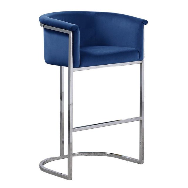 Navy Blue Velvet Barstool Chair (Single) with Silver Metal Chrome Base