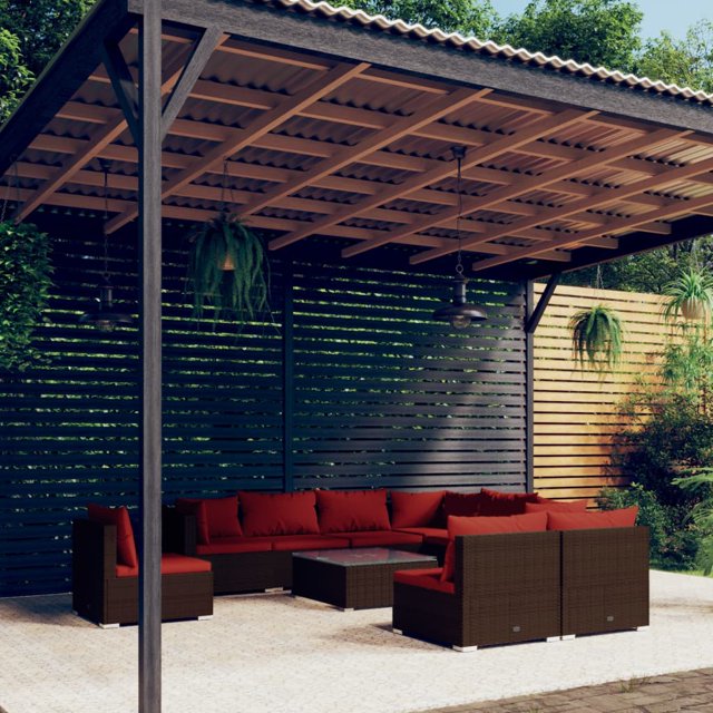 vidaXL 10 Piece Garden Lounge Set with Cushions Poly Rattan Brown