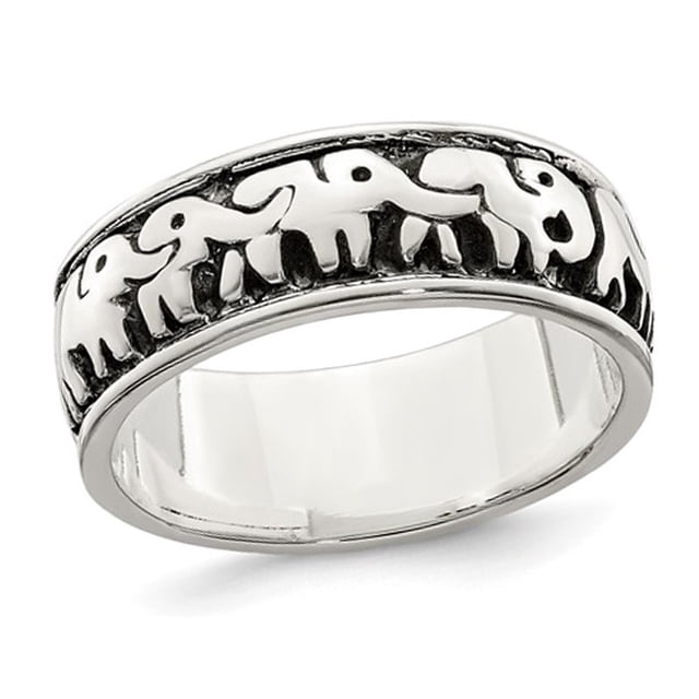Ladies Antiqued Elephants Ring in Sterling Silver