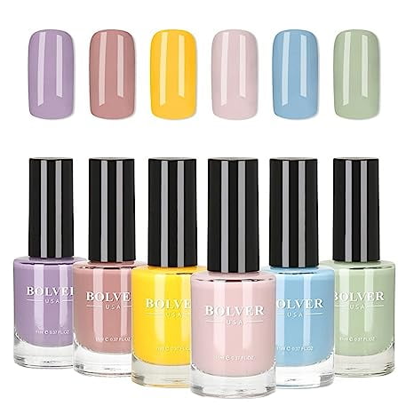 BOLVER USA- Quick Dry, Shine Up, Modern, Natural, 9 Free Formula, Glossy Nail Polish Bundle Combo, Pack of 6