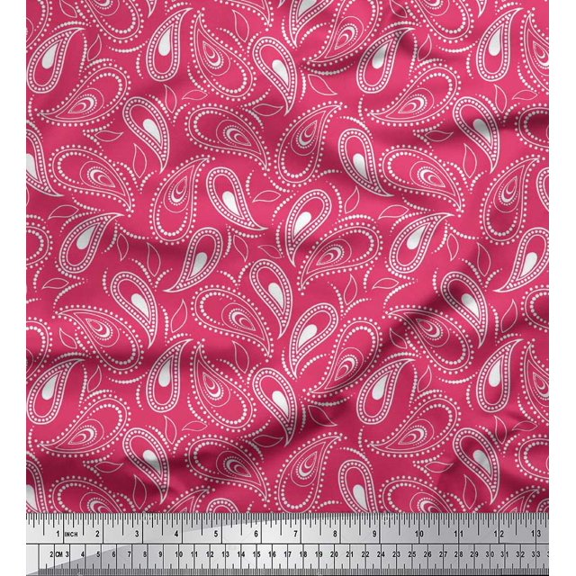 Soimoi Polyester Crepe Fabric Dot & Paisley Fabric Prints by Yard 42 Inch Wide