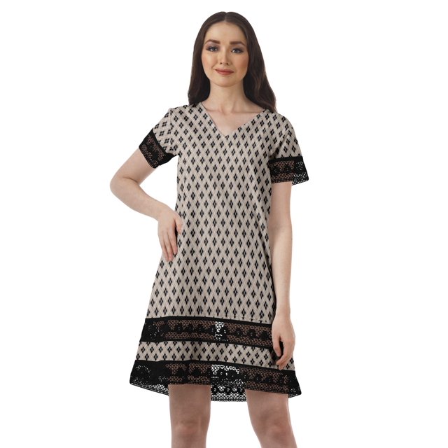 Moomaya Robe de Plage Imprimée en Coton Flex à Manches Courtes pour Femmes, Robe de Cocktail