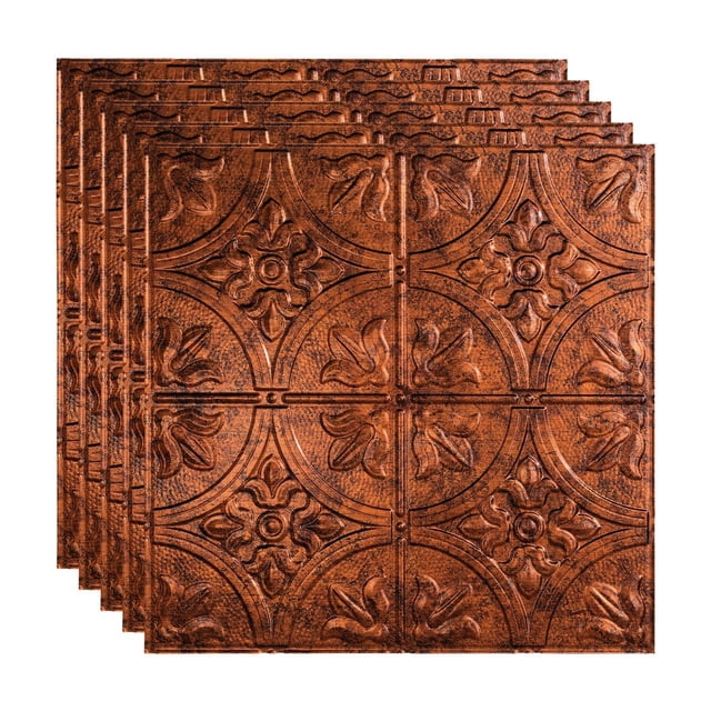 Fasade Traditional 2 Vinyl 2ft x 2ft Lay-In Ceiling Panel Moonstone Copper 5 Pack