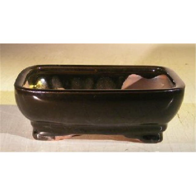 6 x 5 x 2 in. Ceramic Bonsai Pot, Black - Rectangle