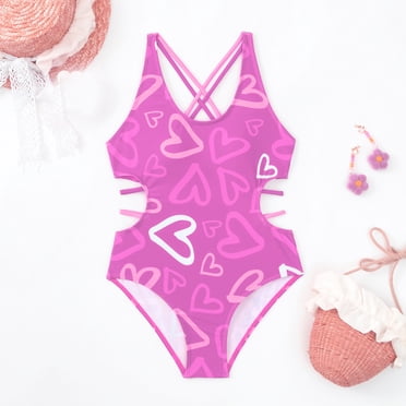 Girl Swimsuit 1 Piece Swimwear Quick Dry Hawaiian Ruffle Swimwear Bathing Suit 9-10 Years