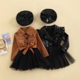 thumbnail image 3 of Fortune Little Girls Leather Dress Patchwork Long Sleeve Tutu Dress with Beret Hat, 3 of 9