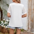 thumbnail image 4 of Yanlir Women's Fashion Spring Summer Solid Color Round Neck Short Sleeve Lace Patchwork Loose T-Shirt Summer Tops(White,S), 4 of 7