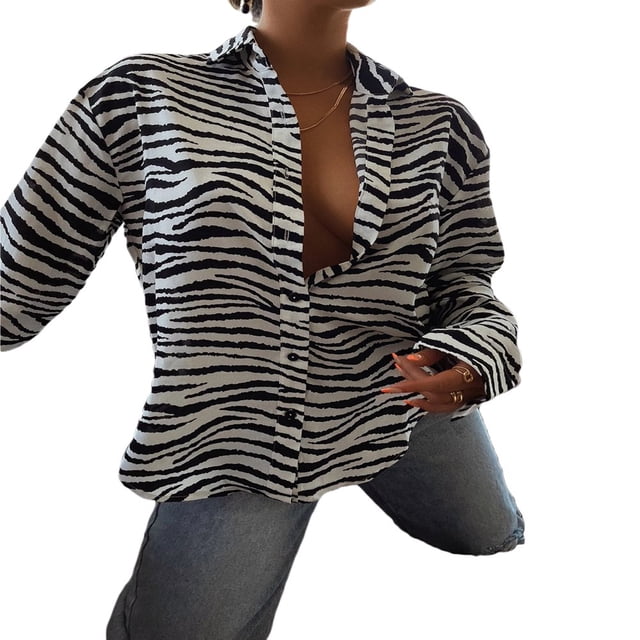 MesaSe Femmes Bouton vers le Bas Chemises Tour vers le Bas Col Rayé à Simple Poitrine Manches Longues