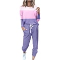 thumbnail image 1 of Yuyuzo Women's Fall 2 Piece Outfit Patchwork Color-Block Long Sleeve Tops and Cinch Bottom Pants Lounge Sets, 1 of 5
