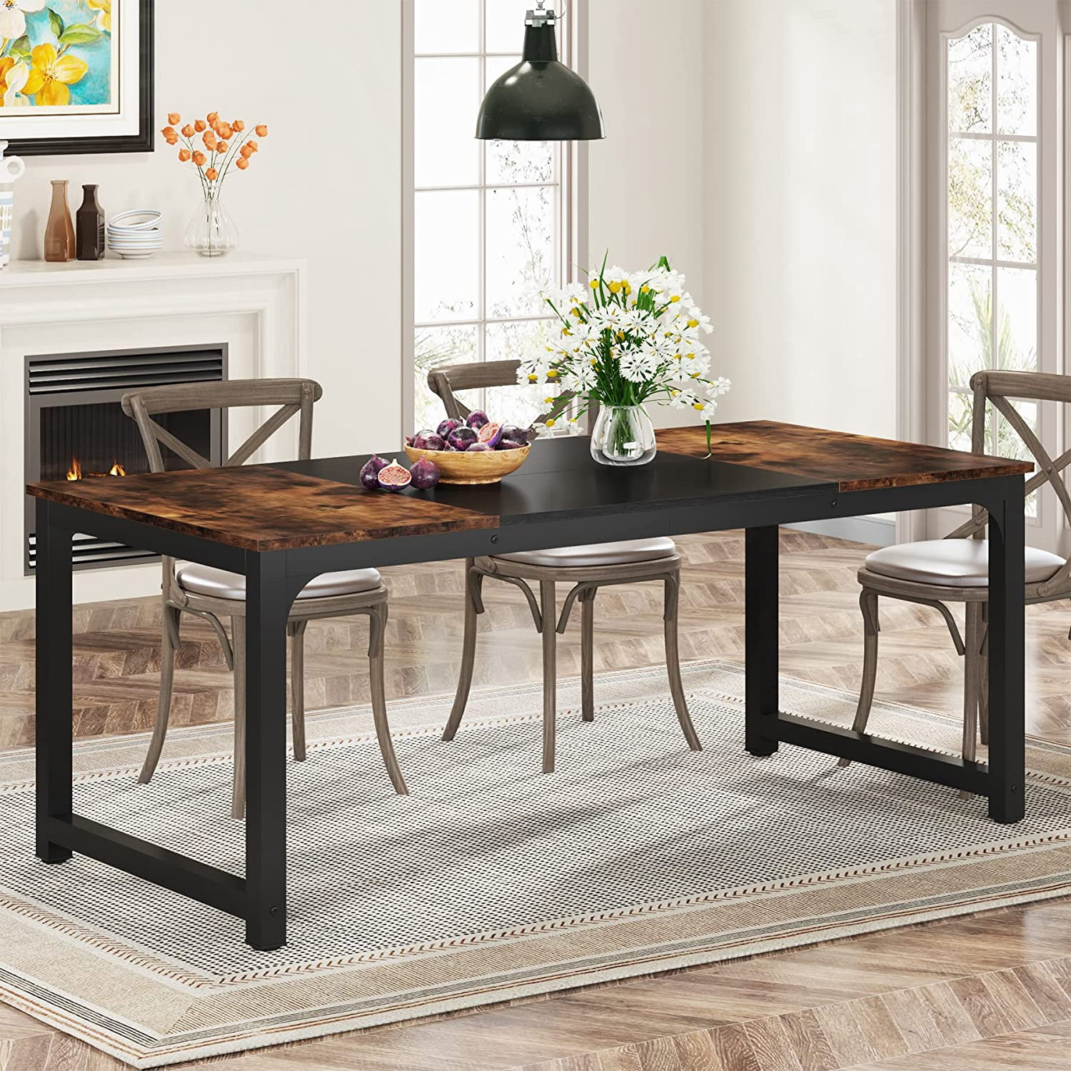 Tribesigns 71"x31.5" Dining Table, Industrial for 6-8 Person, Rectangular Dinner Table for Dining Room Kitchen Living Room, with Heavy Duty Metal Legs, White