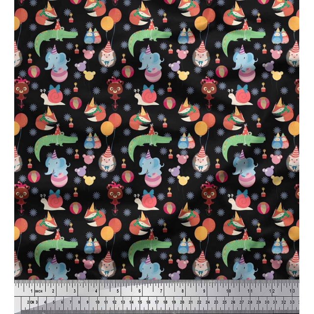 Soimoi Georgette Viscose Fabric Balloon & Cute Animals Kids Decor Fabric Printed Yard 42 Inch Wide