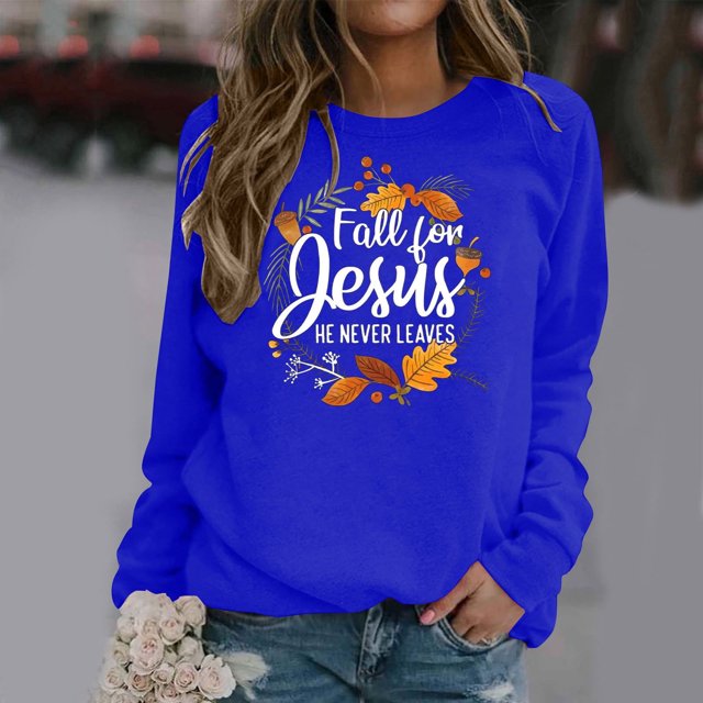 Babysbule Liquidation Hauts à Lettres pour Femmes Dames Automne Imprimé Ample Manches Longues Col Rond Chandail à Enfiler Haut T-Shirt Haut