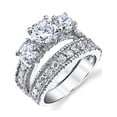thumbnail image 1 of Womens 3.4Ct Sterling Silver Past Present Future 2-Pc Bridal Set Engagement Wedding Ring Cubic Zirconia, 1 of 7