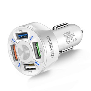Adaptateur de chargeur de voiture, 4 Ports USB Chargeur de voiture rapide QC3.0, Chargeur téléphonique de voiture rapides avec LED Affichage de la lumière, compatible avec iPhone Galaxie Plus_Perfect Gift