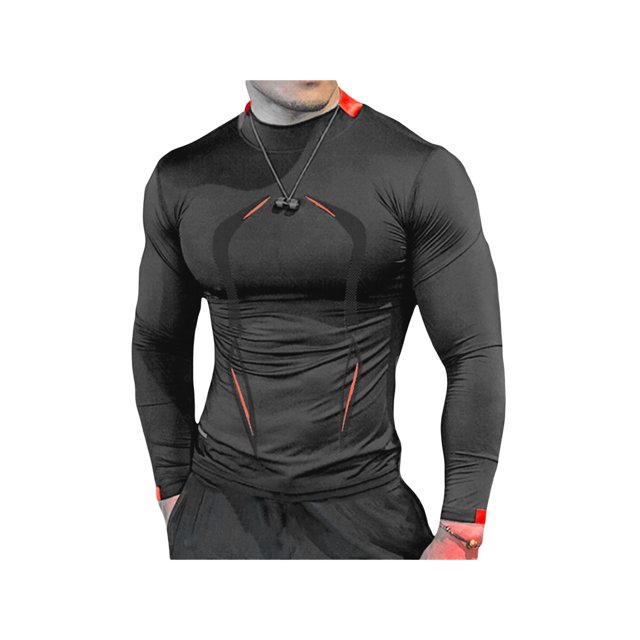 Hauts de Compression pour Hommes Chemise de Sport Col Rond Manches Longues Élastique Séchage Rapide Hauts Entraînement Physique Course Décontractée Cyclisme Vêtements de Sport