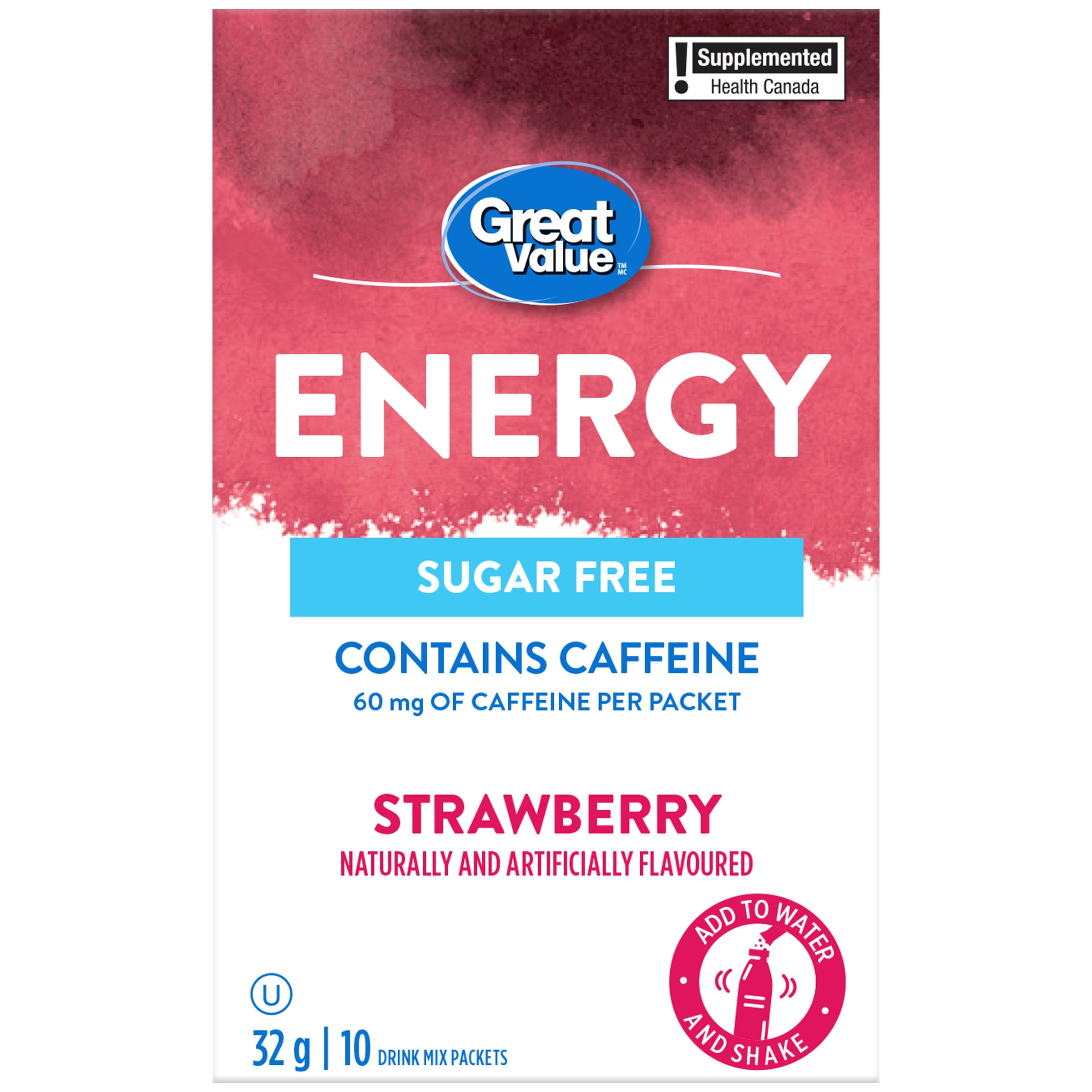 Great Value Sugar Free Naturally and Artificially Flavoured Strawberry Energy Drink Mix Packets