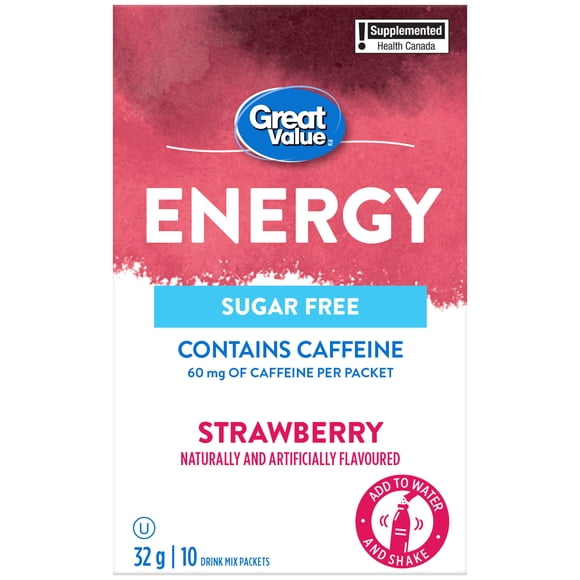Great Value Sugar Free Naturally and Artificially Flavoured Strawberry Energy Drink Mix Packets