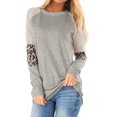thumbnail image 1 of Nlife Women Colorblock Stripes Leopard Print Crew Neck Long Sleeves Top, 1 of 4