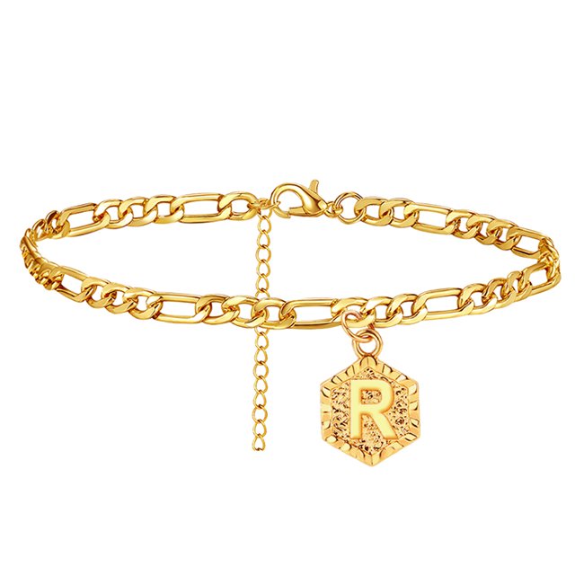 Initial Anklets for Women Charm Link Jewelry Anklet Bracelet for Teen Girls Alphabet(R)