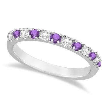 Diamond and Amethyst Ring Guard Stackable Band 14k White Gold (0.32ct)