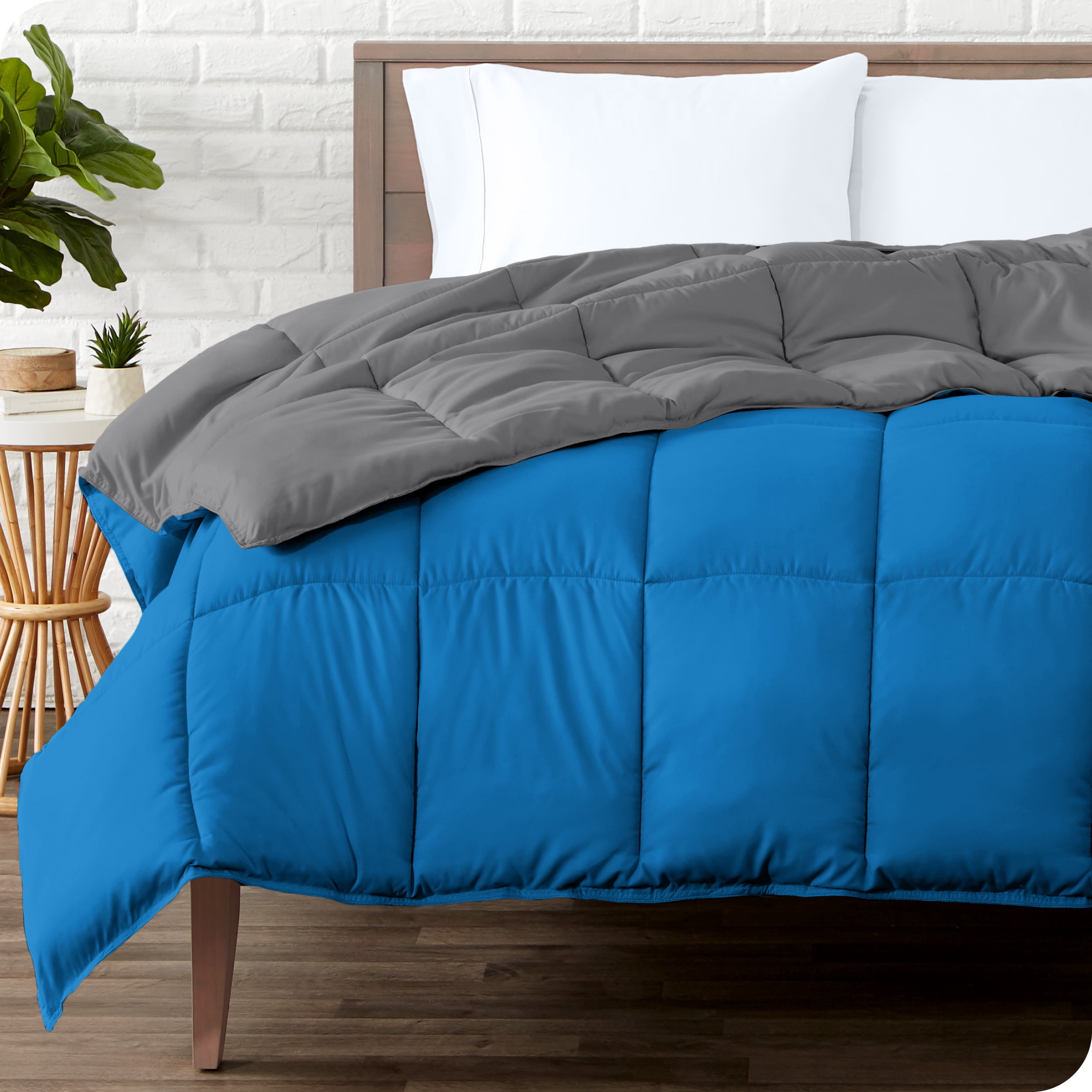 Bare Home Ultra-Soft Reversible Comforter - Goose Down Alternative - Full, Gray/Medium Blue