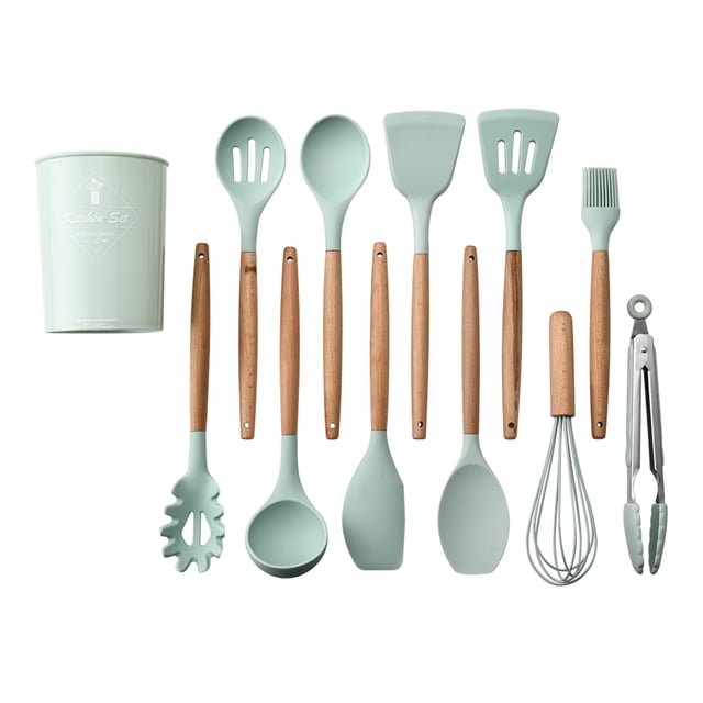 11PCS Cooking Utensils Kitchen Utensil Set Silicone Kitchenware Set Wooden Handle Cookware Set Chef Nonstick Cookware Kitchen Gadgets