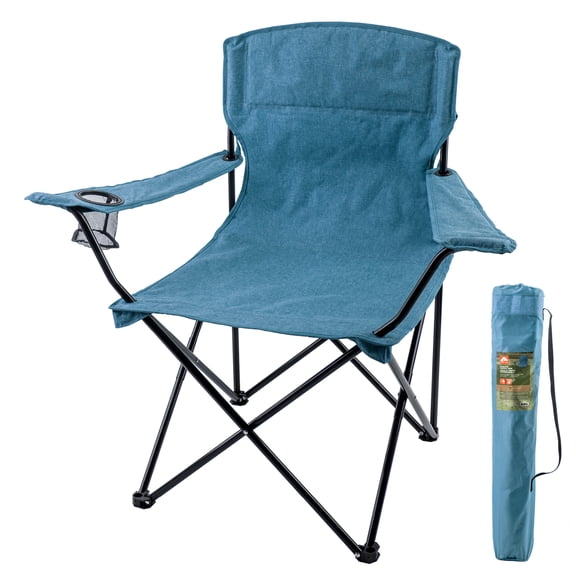 Ozark Trail Oversize Folding Chair, Weight Capacity 250lbs,Sturdy Steel Frame, Vintage Polyester, Blue Colur, Mesh Cup Holder, Carry Bag Included.