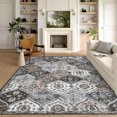 thumbnail image 1 of Hasoo Washable Living Room Area Rug 9x12 ft Large Modern Floral Non-Slip Soft Foldable Indoor Gray/Brown Carpet, 1 of 5