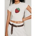 thumbnail image 2 of EYIIYE T-Shirts à Col Rond Aguichant pour Femmes, Manches Courtes, Hauts Courts, Blouses Mignonnes, Imprimé Fruit/grenouille, T-Shirts Ajustés, Mode Décontractée, Vêtements Mode Urbaine pour Adolescentes, Été, Quotidien, 2 of 4